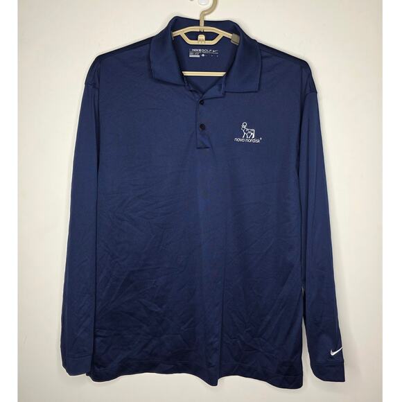 Nike DriFit Novo Nordisk Pharmaceuticals navy blue long sleeve polo shirt large